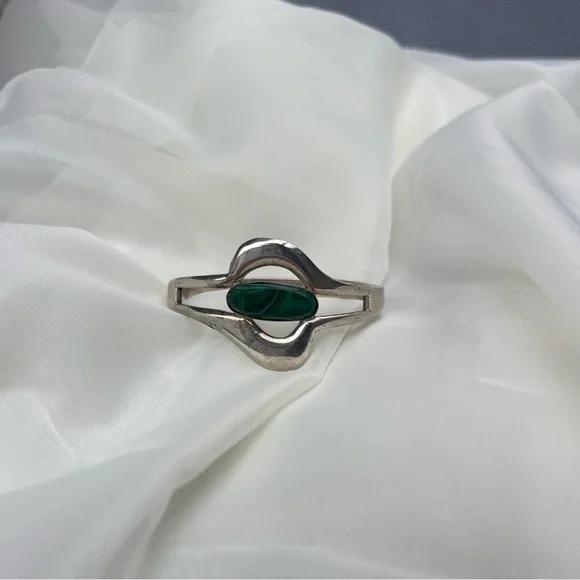 Taxco TH 59 Mexico Malachite stone Sterling Silver 925 Bracelet - Picture 3 of 5